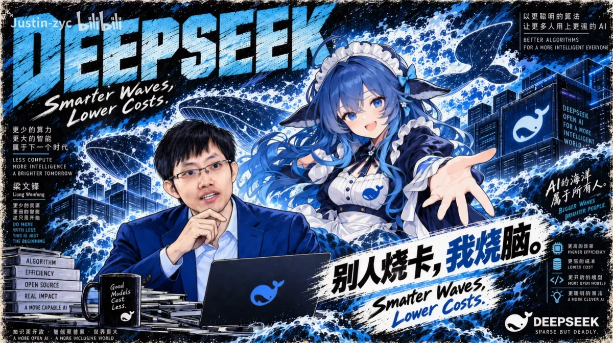 DeepSeek's faction poster: a whale girl in a maid outfit