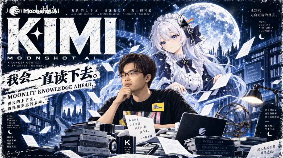 Kimi's faction poster: a white-haired girl in a moonlit library