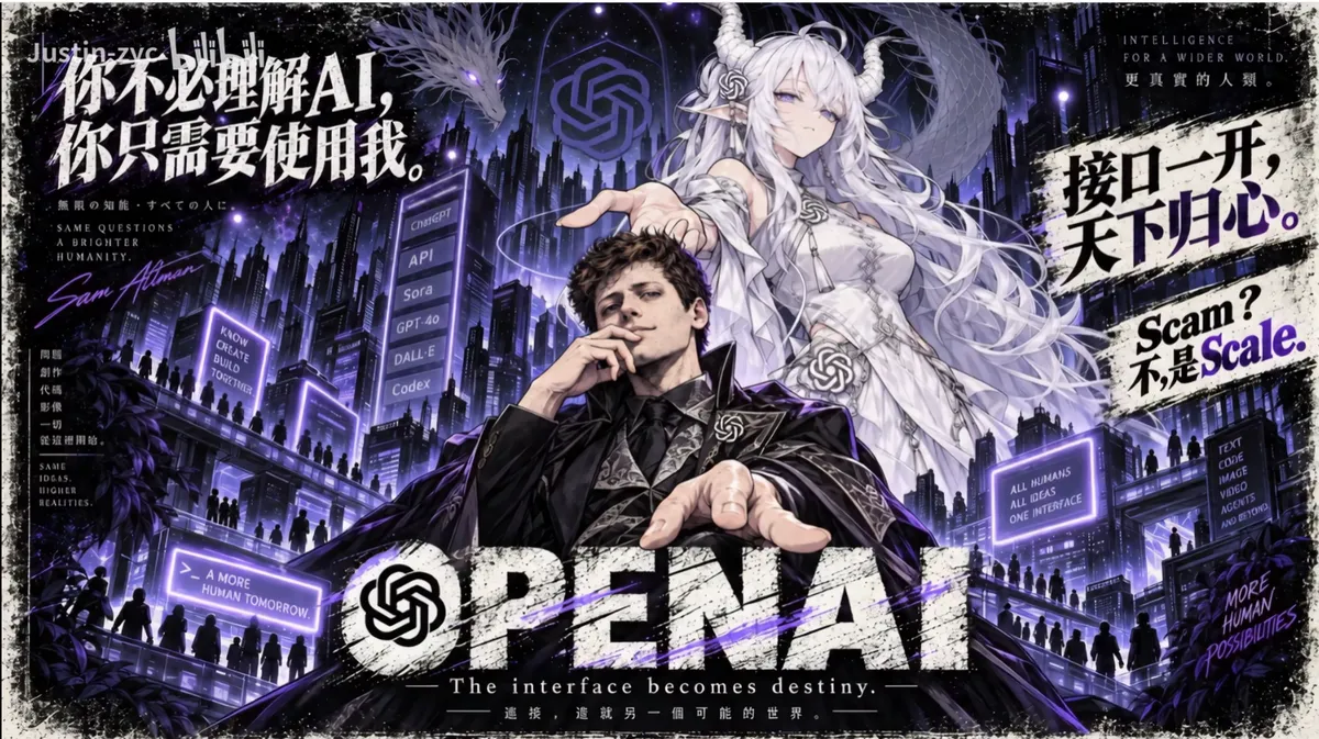 OpenAI's faction poster: a dragon girl with white hair and horns